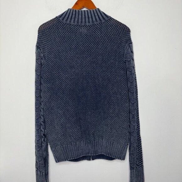 Carbon 2 Cobalt Sweater Size L Stavenger Blue Full Zip Cable Knit Linen Cotton - Picture 13 of 13